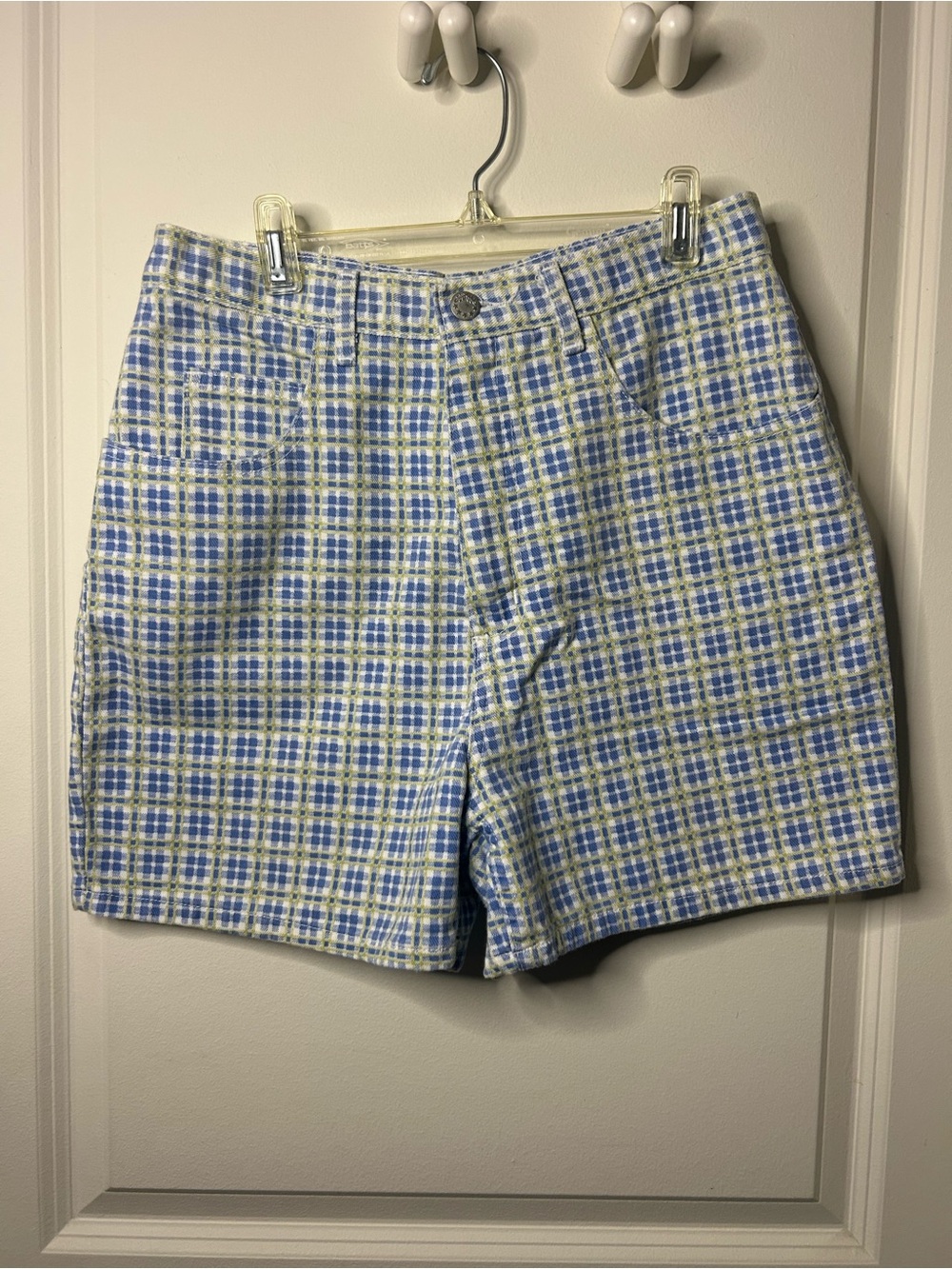 Vintage Honors Blue Green/Yellow Plaid High Waisted Shorts Size 10